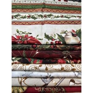 Holiday Christmas Fabric Lot Quilting Crafts Sewing Art Project Cotton Prints